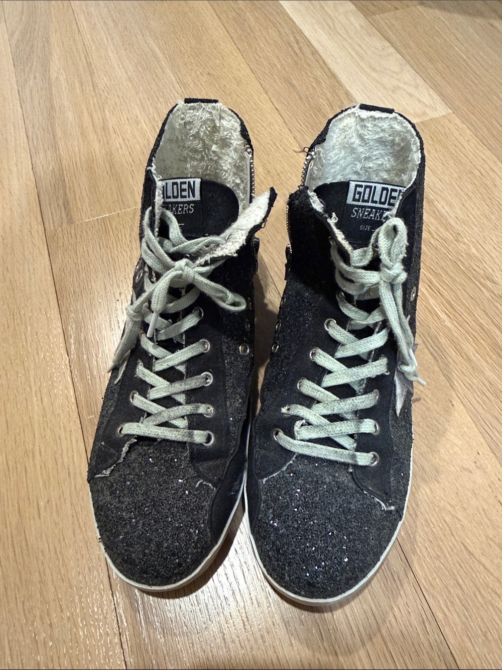 Golden Sneakers Black Glitter High-Top Sneakers